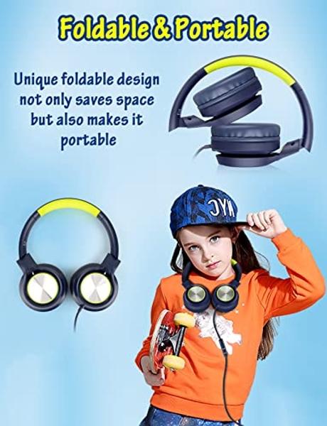 Kids Headphones with Cord , Wired Over Ear Headsets with Microphone Limited Volume 85dB/ 94dB, Portable Wired Headphones for Kids Boys Girls Teens Children Online School/Travel/iPa