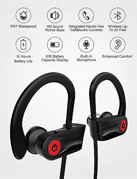 Waterproof Over-Ear Headphones,V5.0 HD Stereo Sound Wireless Headphones with Mic, Passive Noise Cancelling Headsets for Gym Running Workout Men, Women