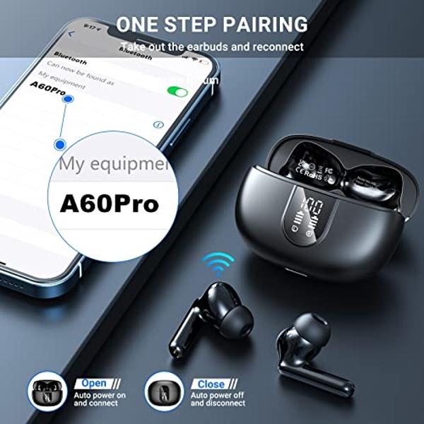 Wireless Earbuds, 2024 Wireless Headphones HiFi Stereo Earphones with 4 ENC Noise Canceling Mic, 42Hs Playtime In Ear Earbud, Bluetooth 5.3 Sport Earphones with LED Power Display f