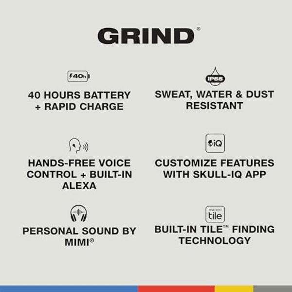 Skullcandy Grind In-Ear Wireless Earbuds, 40 Hr Battery, Skull-iQ, Alexa Enabled, Microphone, Works with iPhone Android and Bluetooth Devices - True Black