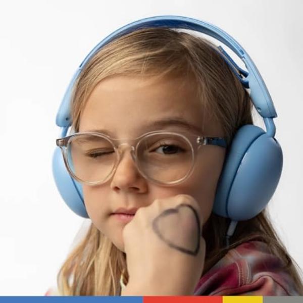 Skullcandy Grom Wired Headphones, Volume-Limiting Audio, Comfortable Over-Ear Fit, Foldable, Designed for Kids 6+, Convenient for Travel with 3.5mm Plug, Built-in Microphone - Surf