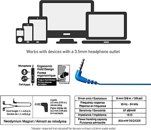 Panasonic ErgoFit Wired Earbuds with Microphone, 3.5mm Jack Headphones with Mic and Call Controller, Ergonomic Custom-Fit Earpieces (S/M/L), for Phones and Laptops - RP-TCM125-AA (