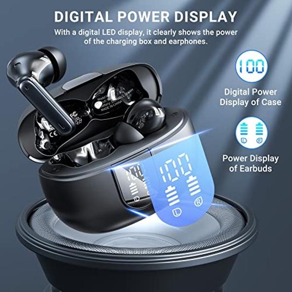 Wireless Earbuds, 2024 Wireless Headphones HiFi Stereo Earphones with 4 ENC Noise Canceling Mic, 42Hs Playtime In Ear Earbud, Bluetooth 5.3 Sport Earphones with LED Power Display f