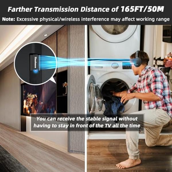 Tianfucen Wireless Headphones for TV Watching, BKM400 Bluetooth TV Headphones Wireless for Seniors with USB Transmitter, 20hrs Playtime, No Audio Delay, Higher Volume, 165FT Range,
