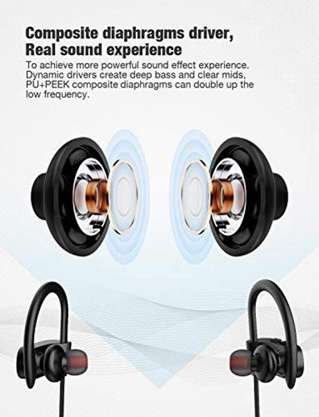 Bluetooth Headphones,Wireless Earbuds IPX7 Waterproof Sports Earphones with Mic HD Stereo Sweatproof in-Ear Earbuds Gym Running Workout 8 Hour Battery Noise Cancelling Headsets