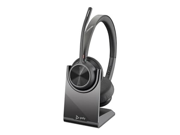 Poly - Voyager 4320 UC Wireless Headset + Charge Stand (Plantronics) - Headphones with Boom Mic - Connect to PC/Mac via USB-A Bluetooth Adapter, Cell Phone via Bluetooth - Works wi