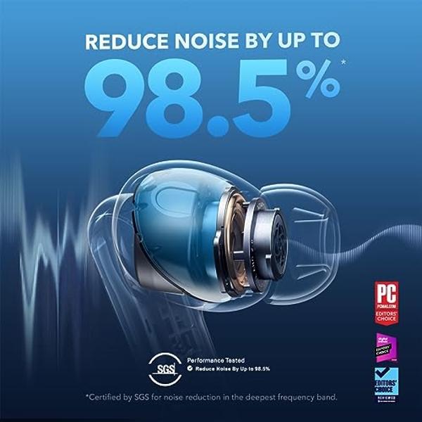 Soundcore by Anker Liberty 4 NC Wireless Earbuds, 98.5% Noise Reduction, Adaptive Noise Cancelling to Ears and Environment, Hi-Res Sound, 50H Battery, Wireless Charging, Bluetooth 