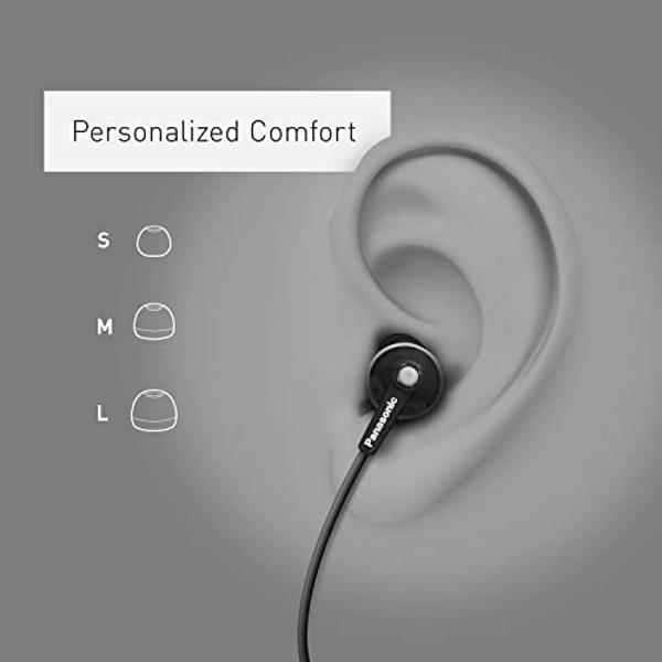 Panasonic ErgoFit Wired Earbuds With Microphone, 3.5mm Jack Headphones with Mic and Call Controller, Ergonomic Custom-Fit Earpieces (S/M/L), for Phones and Laptops - RP-TCM125-KB (