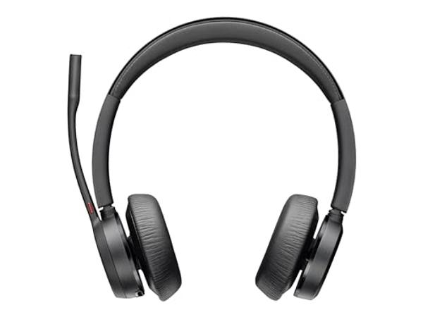 Poly - Voyager 4320 UC Wireless Headset + Charge Stand (Plantronics) - Headphones with Boom Mic - Connect to PC/Mac via USB-A Bluetooth Adapter, Cell Phone via Bluetooth - Works wi