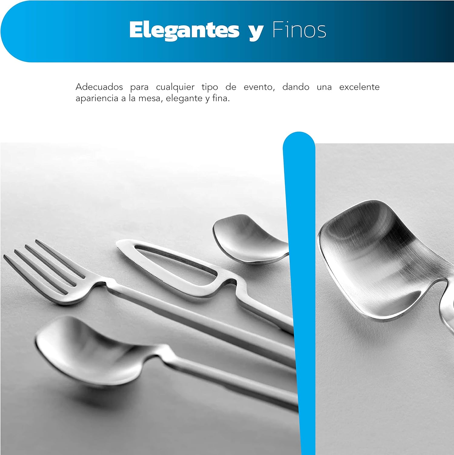 Juego de Cubiertos Set de 16 Piezas Acabado Mate, Diseño Futurista, Plateado, Bluelander