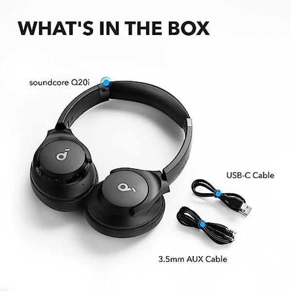 Soundcore by Anker Q20i Hybrid Active Noise Cancelling Headphones, Wireless Over-Ear Bluetooth, 40H Long ANC Playtime, Hi-Res Audio, Big Bass, Customize via an App, Transparency Mo