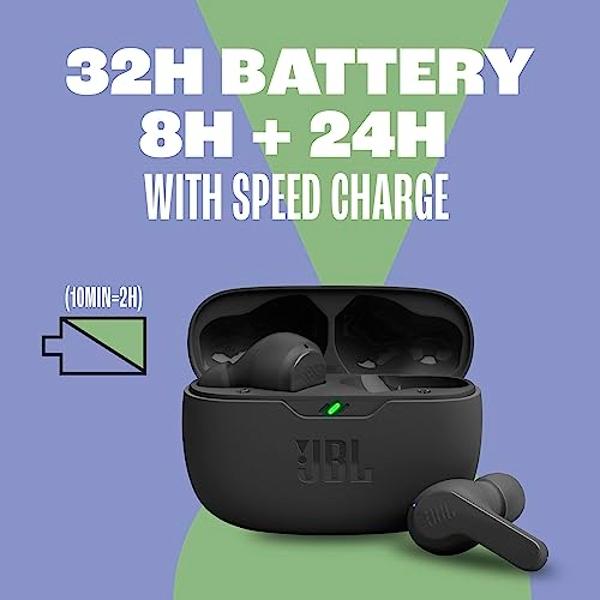 JBL Vibe Beam - True Wireless JBL Deep Bass Sound Earbuds, Bluetooth 5.2, Water & Dust Resistant, Hands-free call with VoiceAware, Up to 32 hours of battery life (Blue)