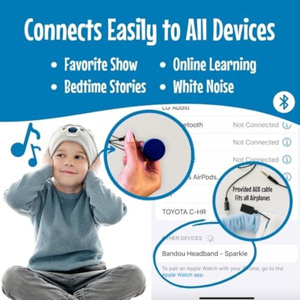 Bandou - Original Toddler & Kids Headphones - Bluetooth Wireless & Wired Headband - Comfortable Fit - Safe Volume Limited - Adjustable for Travel, Learning, and Sleep (Ember The Dr