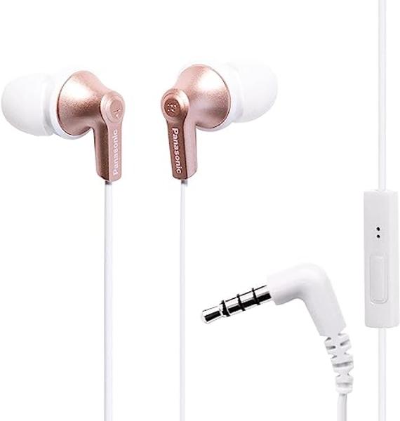 Panasonic ErgoFit Wired Earbuds With Microphone, 3.5mm Jack Headphones with Mic and Call Controller, Ergonomic Custom-Fit Earpieces (S/M/L), for Phones and Laptops - RP-TCM125-N (R