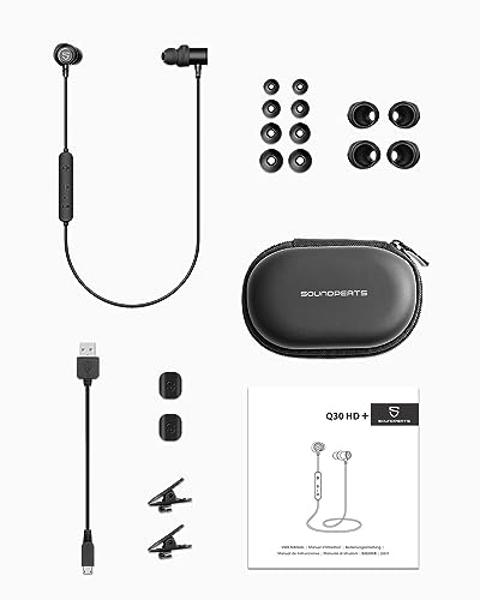 SoundPEATS Q30 HD+ Bluetooth Headphones in-Ear Stereo Wireless 5.2 Magnetic Earphones IPX5 Sweatproof Earbuds with Mic for Sports, Immersive Bass, 10mm Drivers, aptX-HD, 12 Hours P