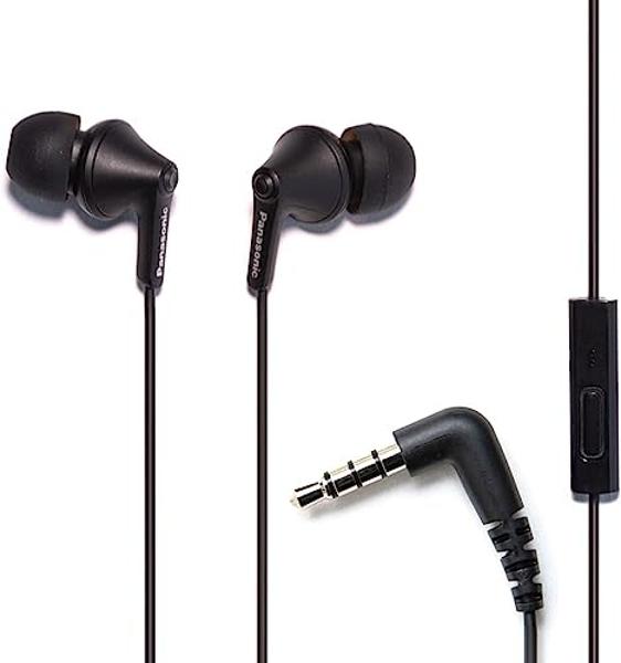 Panasonic ErgoFit Wired Earbuds With Microphone, 3.5mm Jack Wired Headphones with Mic and Call Controller, Ergonomic Custom-Fit Earpieces (S/M/L), for Phones and Laptops - RP-TCM12