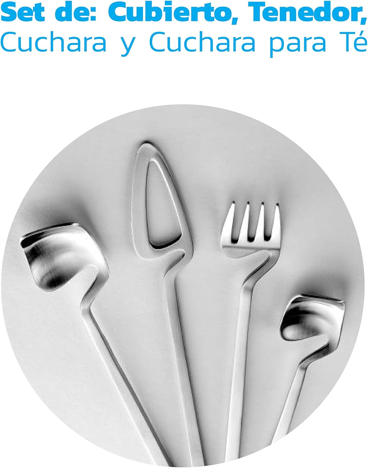 Juego de Cubiertos Set de 16 Piezas Acabado Mate, Diseño Futurista, Plateado, Bluelander