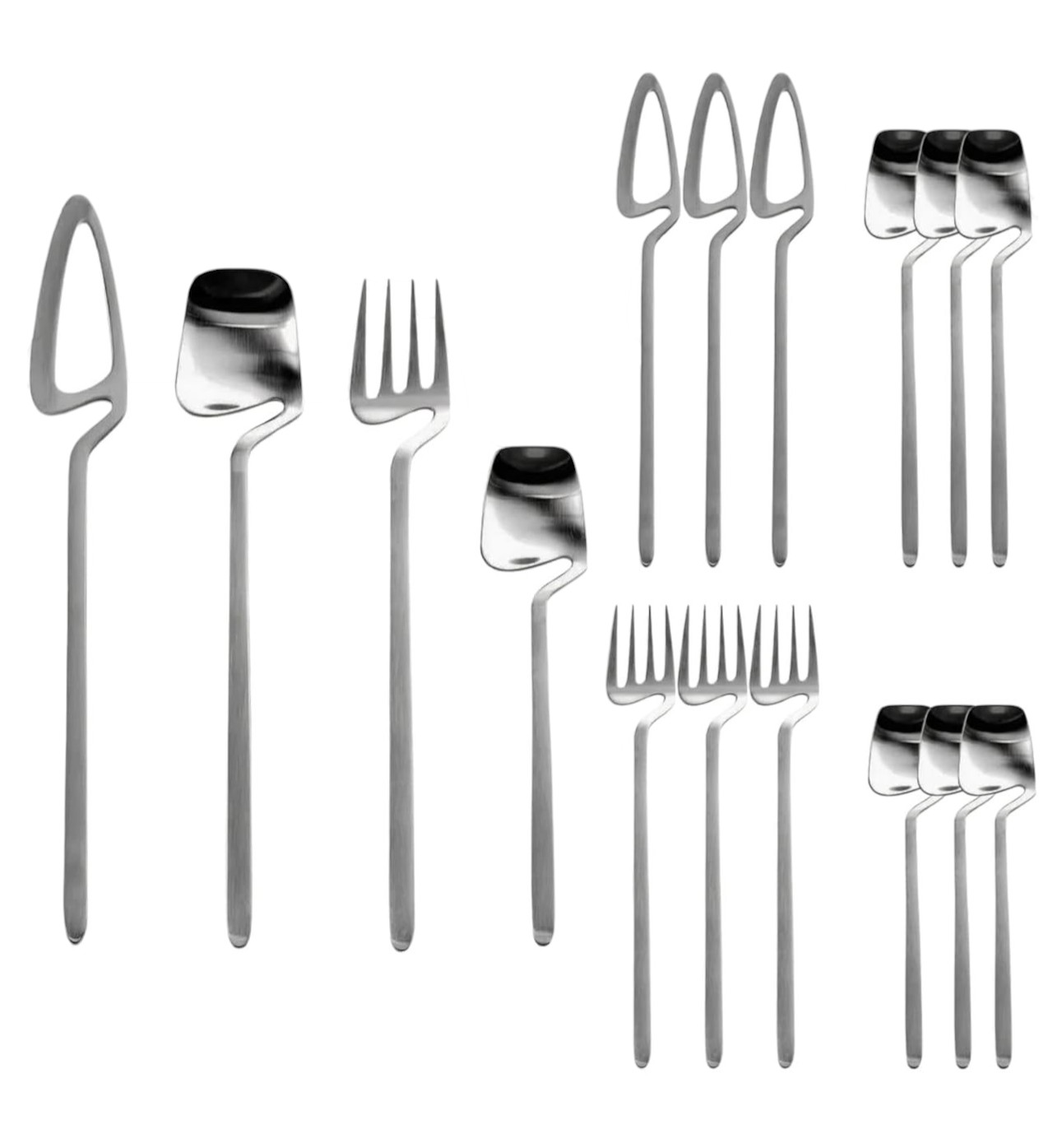 Juego de Cubiertos Set de 16 Piezas Acabado Mate, Diseño Futurista, Plateado, Bluelander
