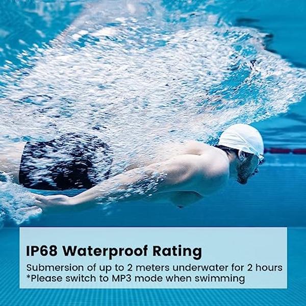 mojawa Run Plus Bone Conduction Headphones, Open-Ear Bluetooth Headphones, 32GB MP3 Player, IP68 Waterproof Swimming Earbuds, Deep Bass, Secure Fit for Running, Gym and Daily Use, 