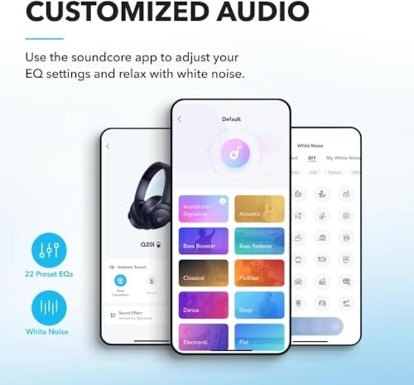 soundcore by Anker Q20i Hybrid Active Noise Cancelling Headphones, Wireless Over-Ear Bluetooth, 40H Long ANC Playtime, Hi-Res Audio, Big Bass, Customize via an App, Transparency Mo