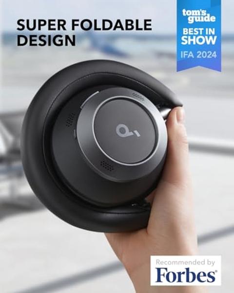 Soundcore Space One Pro, FlexiCurve Over-Ear Headphone, Adaptive Active Noise Cancelling Headphones Driven by 6 Mics, 60H Lossless Audio, Ultra-Fast Charging, Hi-Res Wireless, Comf