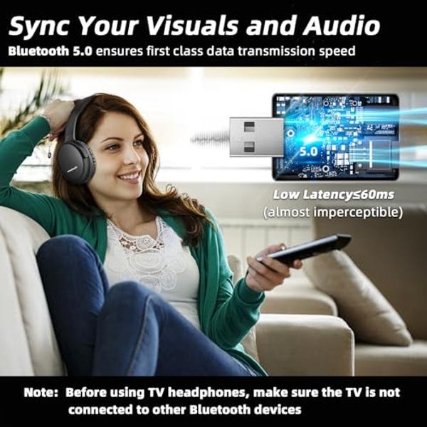 Tianfucen Wireless Headphones for TV Watching, BKM400 Bluetooth TV Headphones Wireless for Seniors with USB Transmitter, 20hrs Playtime, No Audio Delay, Higher Volume, 165FT Range,