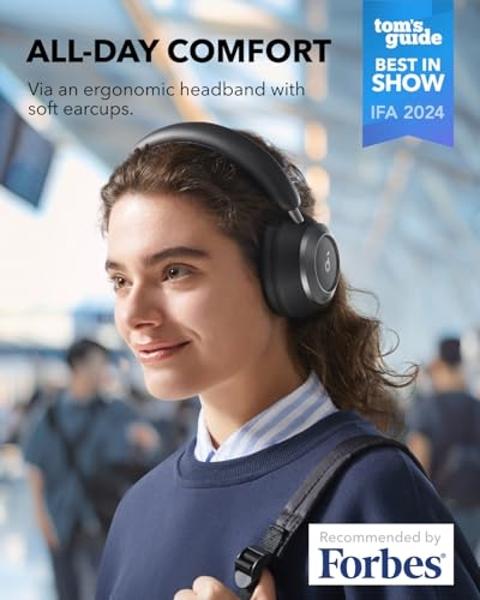 Soundcore Space One Pro, FlexiCurve Over-Ear Headphone, Adaptive Active Noise Cancelling Headphones Driven by 6 Mics, 60H Lossless Audio, Ultra-Fast Charging, Hi-Res Wireless, Comf