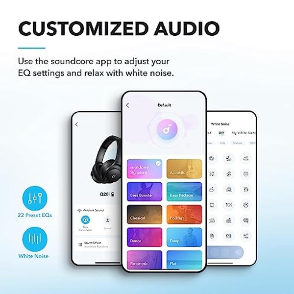 Soundcore by Anker Q20i Hybrid Active Noise Cancelling Headphones, Wireless Over-Ear Bluetooth, 40H Long ANC Playtime, Hi-Res Audio, Big Bass, Customize via an App, Transparency Mo