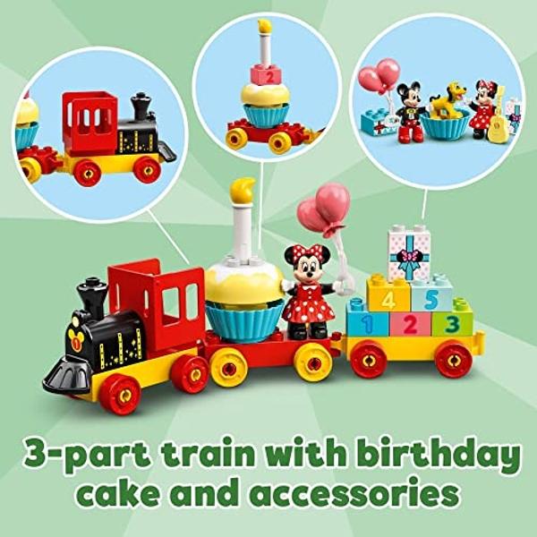 LEGO DUPLO Disney Mickey & Minnie Mouse Birthday Train - Building Toys for Toddlers with Number Bricks, Cake and Balloons, Early Learning and Motor Skill Toy, Great Gift for Girls,