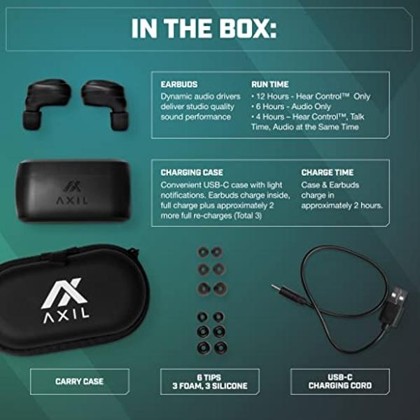 AXIL XCOR PRO Wireless Earbuds Bluetooth — HearPRO Buds with Touch Control — Bluetooth Enhancement — Hearing Protection — Dust & Water Resistant — Wind Resistant True Wireless Earb