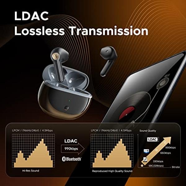 SoundPEATS True Wireless Earbuds, Air3 Deluxe HS Bluetooth 5.3 Headphones with 14.2mm Driver, 4 Mic Hi Res Audio LDAC Ear Buds, IPX4 Waterproof Stereo in Ear Detection Earphones, 2