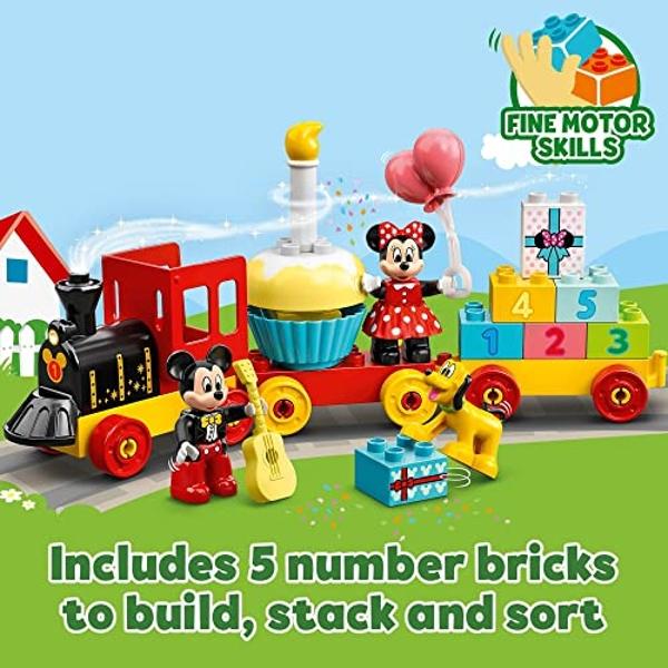 LEGO DUPLO Disney Mickey & Minnie Mouse Birthday Train - Building Toys for Toddlers with Number Bricks, Cake and Balloons, Early Learning and Motor Skill Toy, Great Gift for Girls,