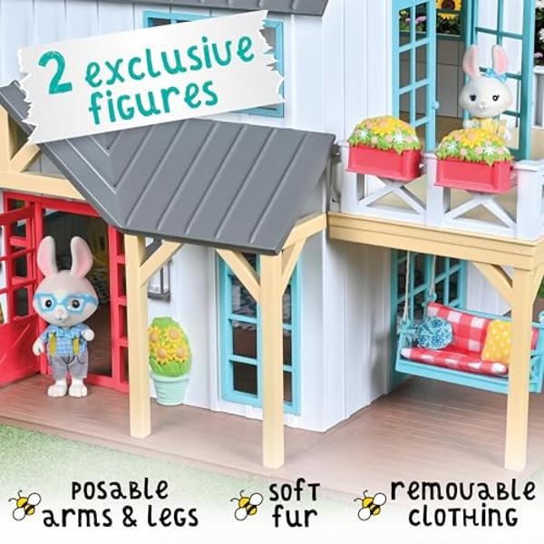 Sunny Days Entertainment Honey Bee Acres Buzzby Farmhouse – 49 Furniture Accessories with 2 Exclusive Figures | 15 Inch Dollhouse Playset | Pretend Play Toys for Kids
