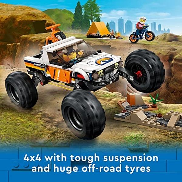 LEGO City 4x4 Off-Roader Adventures 60387 Building Toy - Camping Set Including Monster Truck Style Car with Working Suspension and Mountain Bikes, 2 Minifigures, Vehicle Toy for Ki