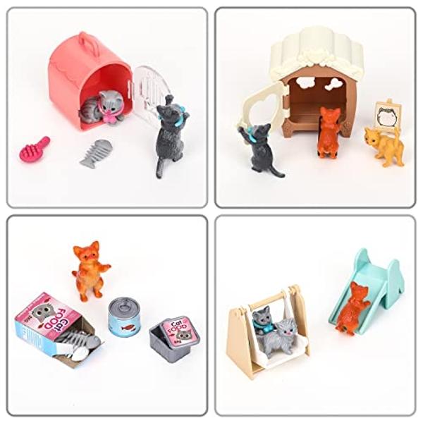 TQQFUN 43-Piece Cat Figurine Playset - Realistic Pet Care Center Role Play Toys for Kids, Toddlers, Boys and Girls