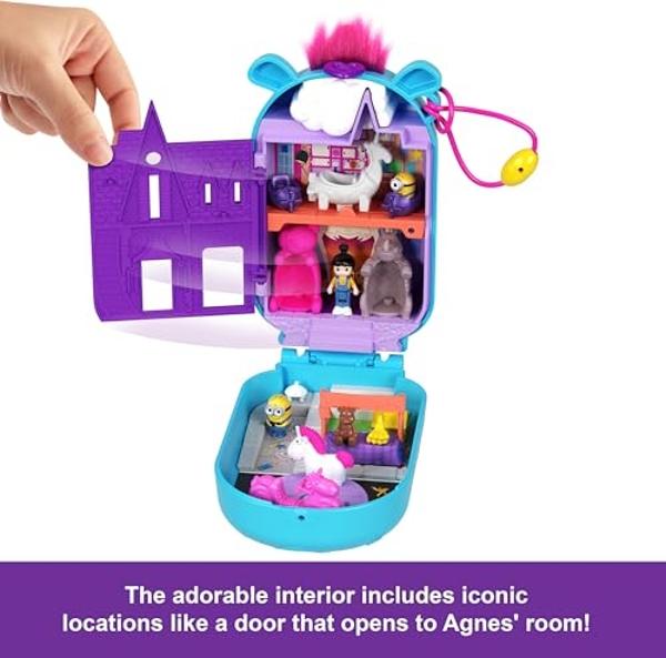 Polly Pocket & Minions Playset with 1 Doll, 2 Minions Figures & Fluffy The Unicorn Toy, Collectible Compact with 9 Accessories