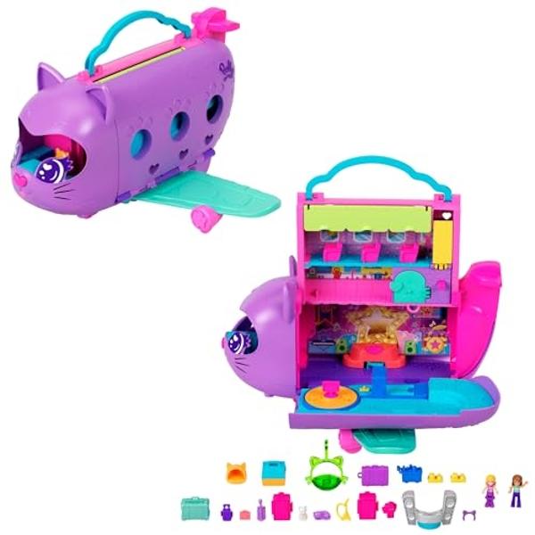 Polly Pocket Dolls and Playset, Kitty Airways Airplane, Travel Toy with 2 Micro Dolls and Pet, Spinning Stage and Accessories (Amazon Exclusive)