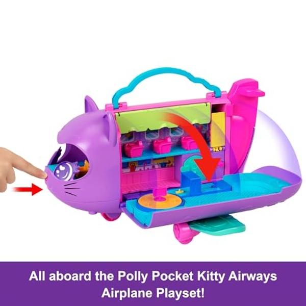 Polly Pocket Dolls and Playset, Kitty Airways Airplane, Travel Toy with 2 Micro Dolls and Pet, Spinning Stage and Accessories (Amazon Exclusive)