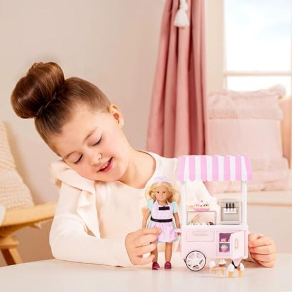 Lori – Mini Doll & Ice Cream Cart – Clothes & Ice Cream Accessories for 6-inch Dolls – Ice Cream Scoops, Cones, Soft Serve, Popsicles – Toys for Kids – 3 Years + – Evelina's Ice Cr
