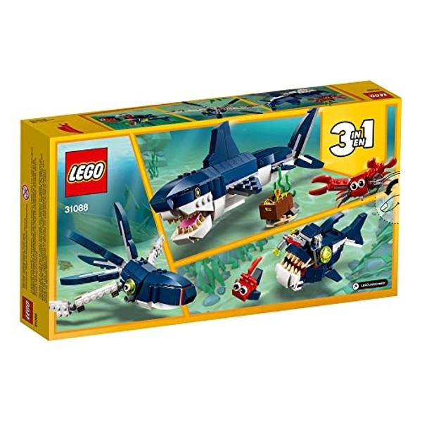 LEGO Creator 3 in 1 Deep Sea Creatures, Transforms from Shark and Crab to Squid to Angler Fish, Sea Animal Toys, Gifts for 7 Plus Year Old Girls and Boys, 31088