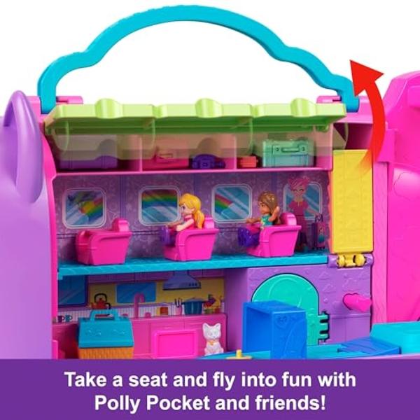 Polly Pocket Dolls and Playset, Kitty Airways Airplane, Travel Toy with 2 Micro Dolls and Pet, Spinning Stage and Accessories (Amazon Exclusive)