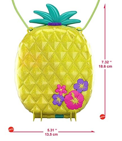 Polly Pocket Dolls & Accessories, 2-in-1 Travel Toy, Pineapple Purse Playset with Micro Polly & Lila Dolls