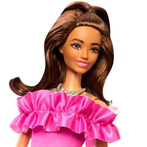 Barbie Fashionistas Doll #217 with Brown Wavy Hair Half-Up Half-Down & Pink Dress, 65th Anniversary Collectible Toy
