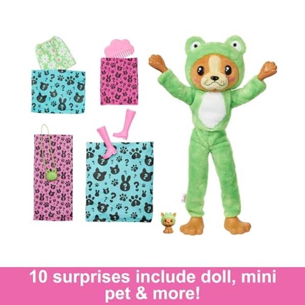 Barbie Cutie Reveal Doll & Accessories with Animal Costume & 10 Surprises Including Color Change, Puppy as Frog in Costume-Themed Series