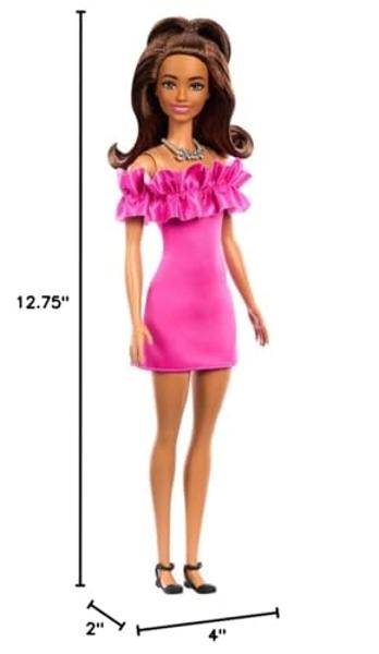 Barbie Fashionistas Doll #217 with Brown Wavy Hair Half-Up Half-Down & Pink Dress, 65th Anniversary Collectible Toy