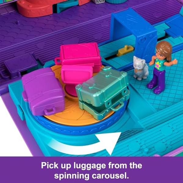 Polly Pocket Dolls and Playset, Kitty Airways Airplane, Travel Toy with 2 Micro Dolls and Pet, Spinning Stage and Accessories (Amazon Exclusive)