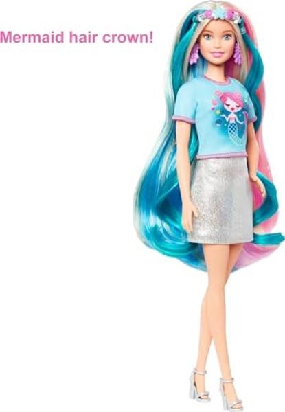 Barbie Fantasy Hair Doll & Accessories, Long Colorful Blonde Hair with Mermaid & Unicorn-Inspired Clothes