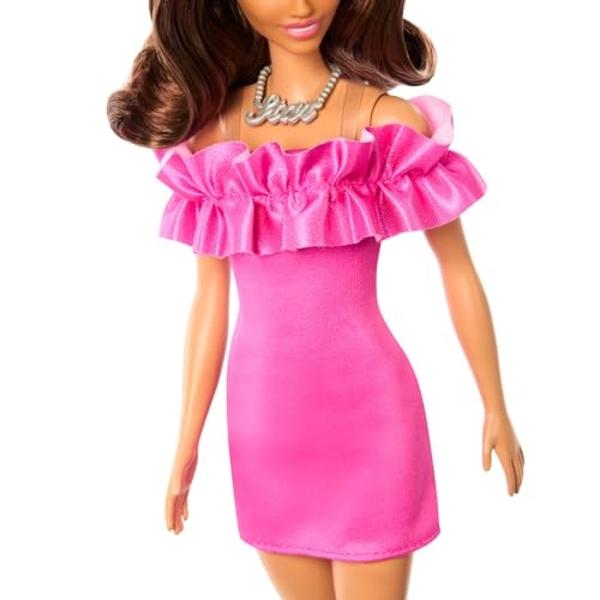 Barbie Fashionistas Doll #217 with Brown Wavy Hair Half-Up Half-Down & Pink Dress, 65th Anniversary Collectible Toy