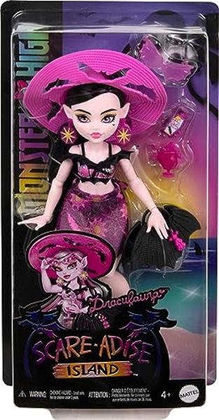 Monster High Scare-adise Island Draculaura Doll with Swimsuit, Sarong & Beach Accessories Like Hat, Sunscreen & Tote