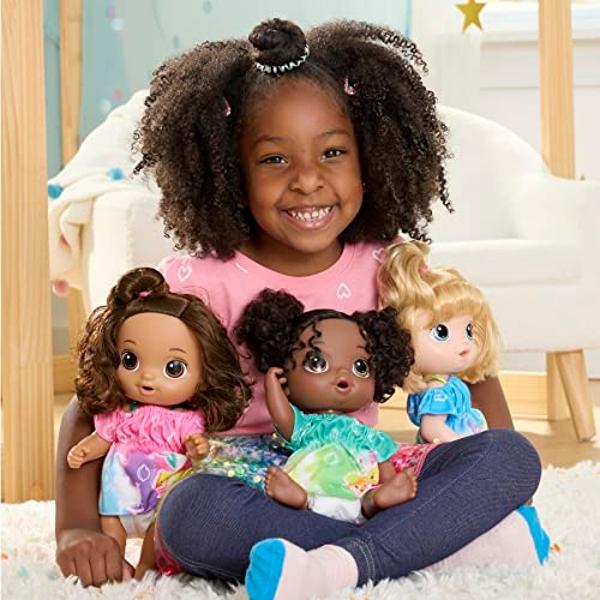 Baby Alive Fruity Sips Doll, Lime, Toys for 3 Year Old Girls, 12-inch Baby Doll Set, Drinks & Wets, Pretend Juicer, Kids 3 and Up, Black Hair